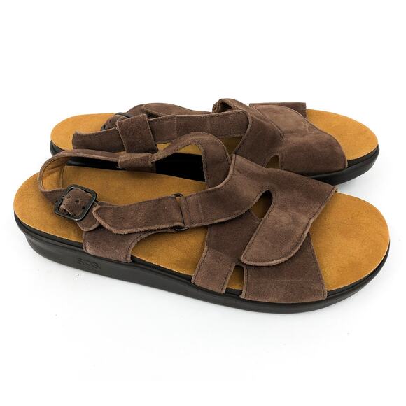 SAS Womens Huggy Cross Strap Sandal 10 M Teddy Brown Suede Adjustable NWOB - Picture 4 of 10